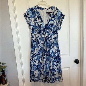 Blue and White Floral Midi Dress